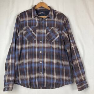Prana Asylum Shacket Mens M Blue Plaid Thermal Lined Snap Organic Cotton Blend